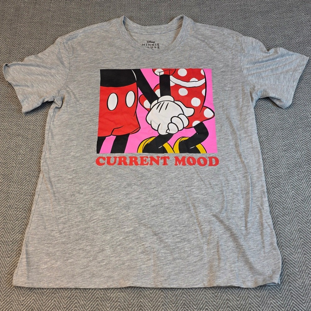 Disney Minnie Mouse Current Mood Graphic Tee Heather Grey L 11/13 Mickey Hand
